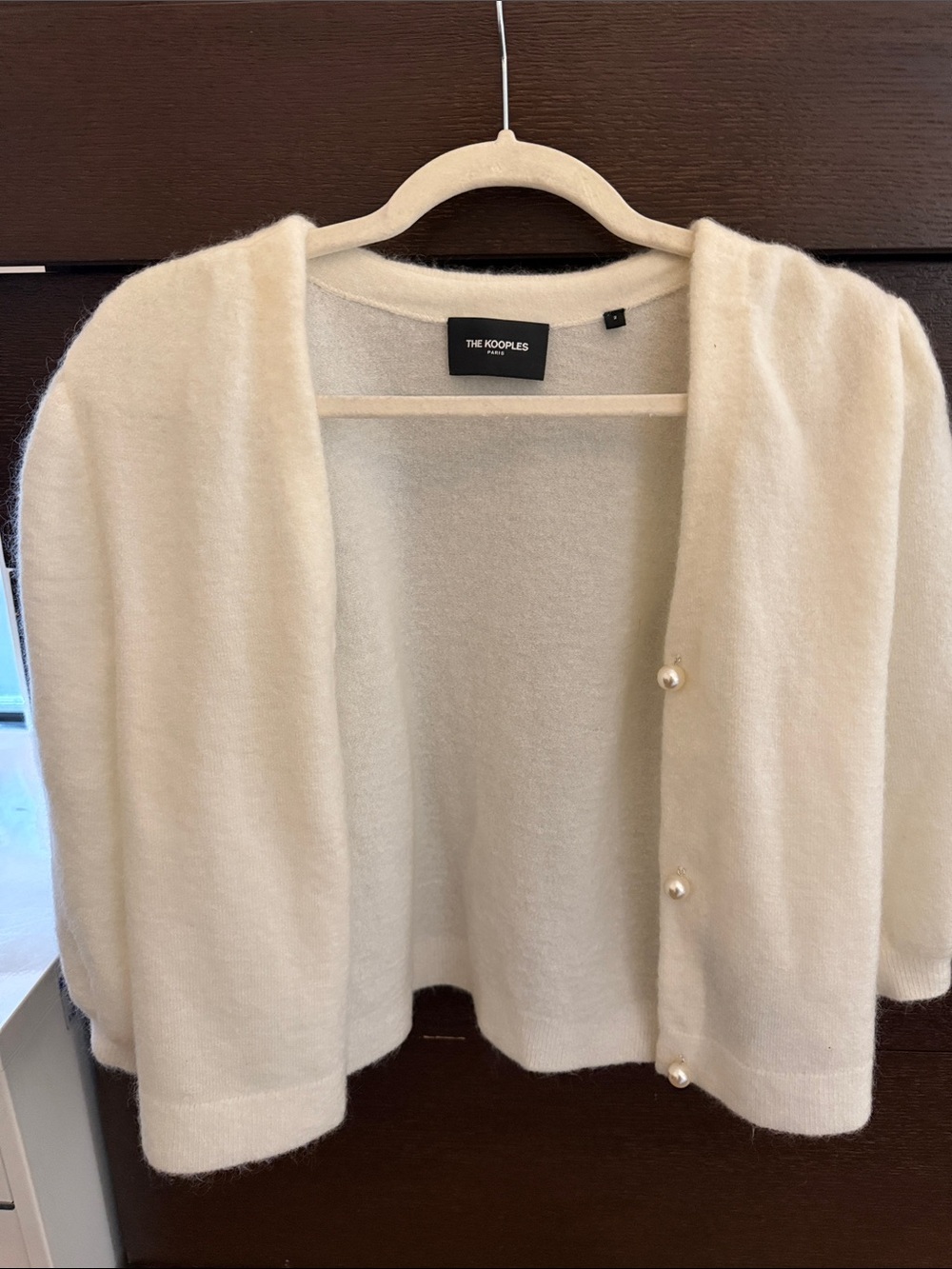 The Kooples Cream Pearl-Button Cropped Cardigan